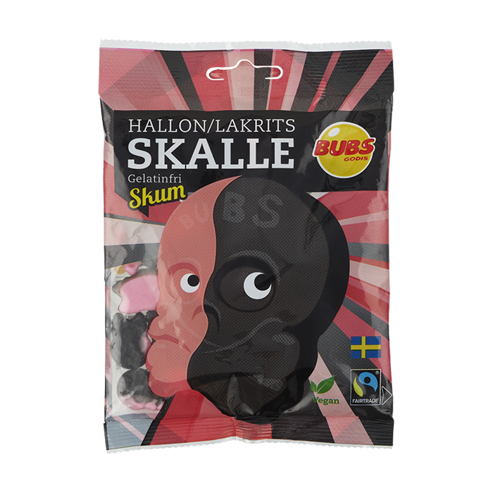 Bubs Raspberry/Licorice Foam Skull by Swedish Candy Store