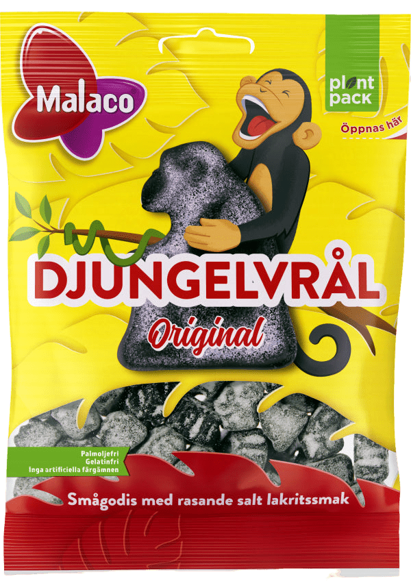 Malaco Djungelvrål, salty and sweet licorice candy in the shape of little monkeys